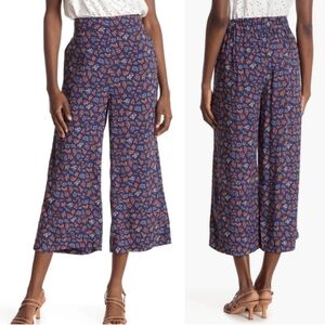 Madewell Women's Blue Floral Crop High-Waisted Wide Leg Casual Pants Size S